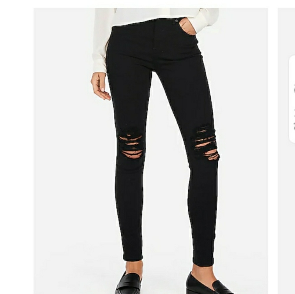 Express High Waisted Black Ripped Jean Legging
